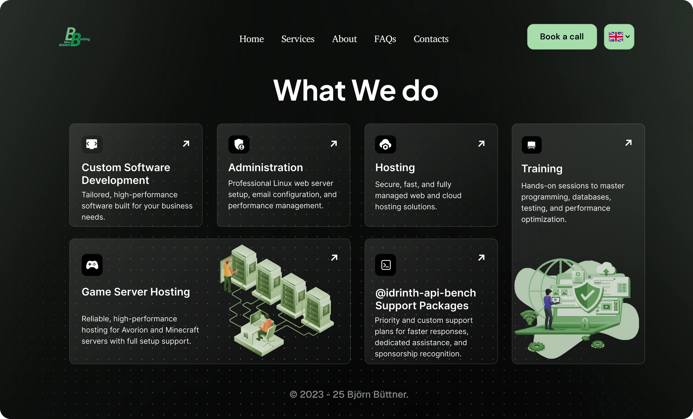 BB's Backing dark mode services page